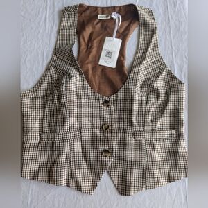 Plaid Button Up Suit Vest Size XL British Country Steam Punk Preppy